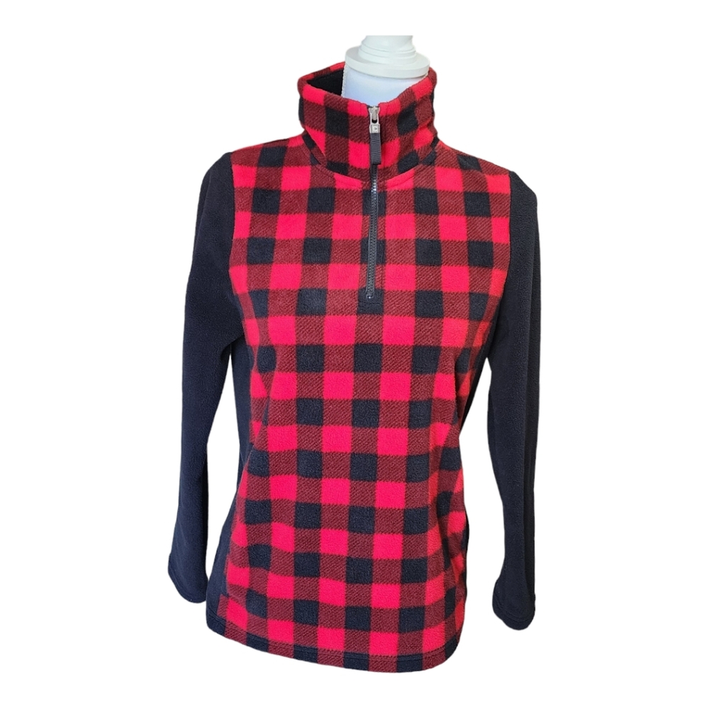 Chaps Women's Buffalo Plaid Fleece Pullover, Red/Black 1/4 Zip, Size Small, S